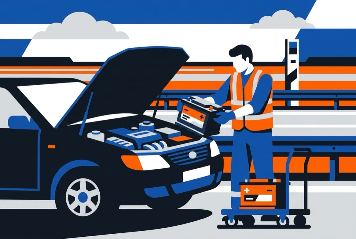 Illustratie: monteur vervangt een auto-accu